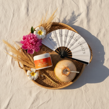 888 TAN & Fan Rattan Tray Flat Lay